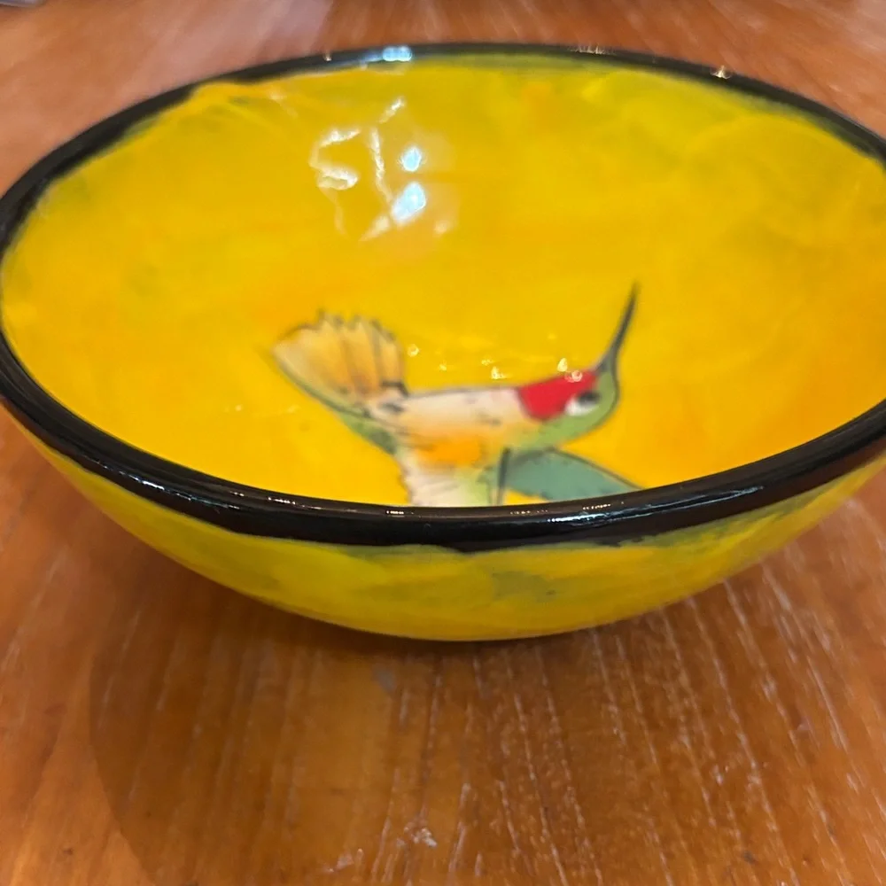 Yellow Hummingbird Ceramic Bowl